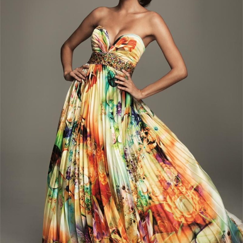NIGHT MOVES  Y2K Dress Multicolor 2016 Strapless Formal  sz 4 Prom Party